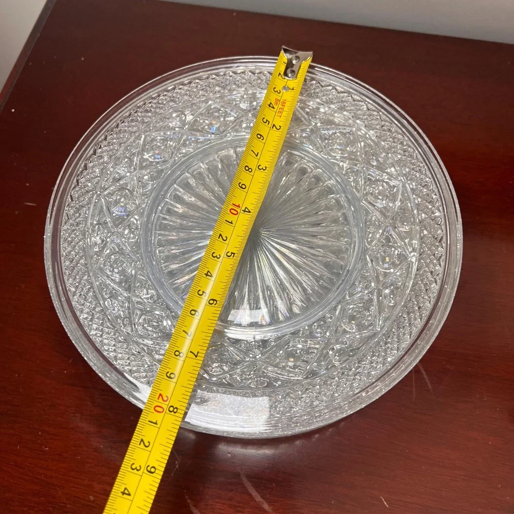 Vintage Clear Glass Salad Plates Set of 8 Starburst Diamond Dessert Plates
